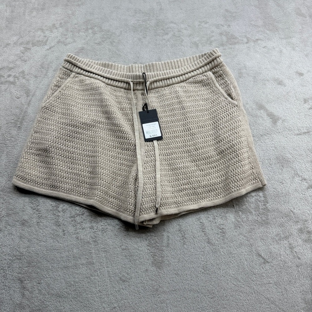 KADA Open Knit Short Women XL Sand Beige Drawstring Elastic Waist Beachwear Boho